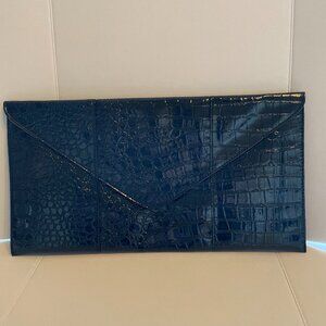Rachel Zoe Black Crocodile Pattern Patent Leather Clutch Bag, Large Sized